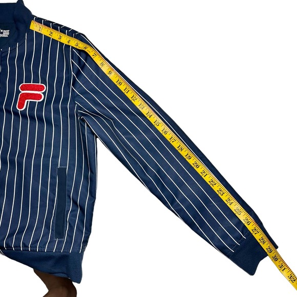 Fila | Women | Navy Blue Pinstripe Snap Button Baseball Track Jacket | Medium - Picture 5 of 9